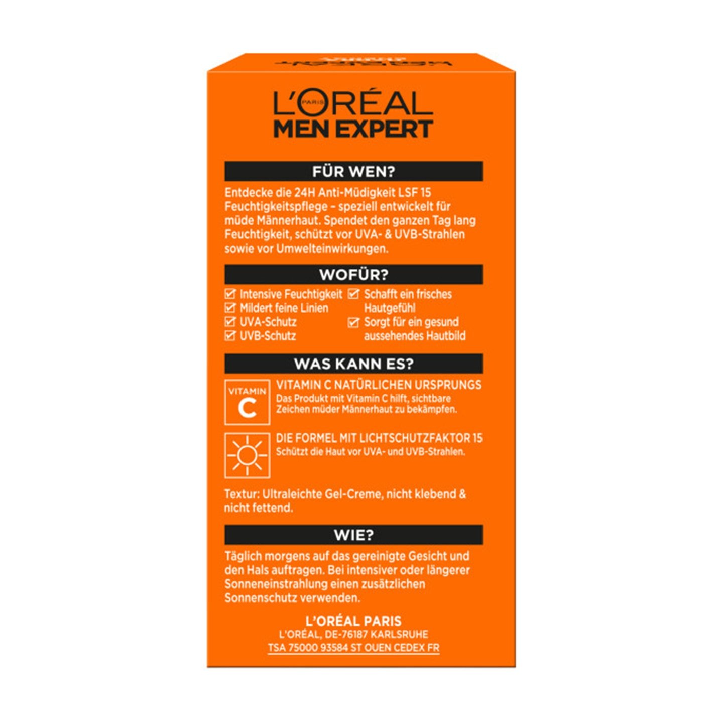 24H Anti Muedigkeit Feuchtigkeitspflege Mit LSF 15  Verpackung hinten